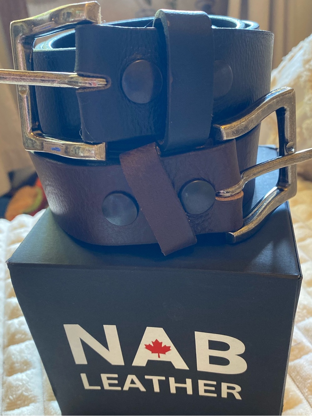 NAB Men's Black and Brown Two-Pack Leather Belt Set